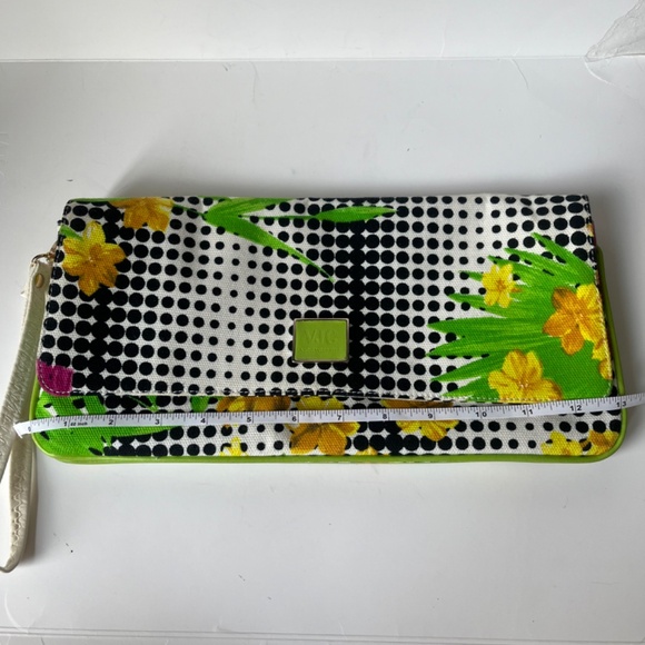 Versace Jeans Couture Canvas Floral Dotted Tropical Leaves Clutch Purse - Picture 5 of 11
